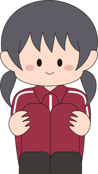 体育座り　ジャージ女子学生 体育座り,体操座り,座る,ジャージ,体操服,体操着,運動服,体育,女の子,10代のイラスト素材