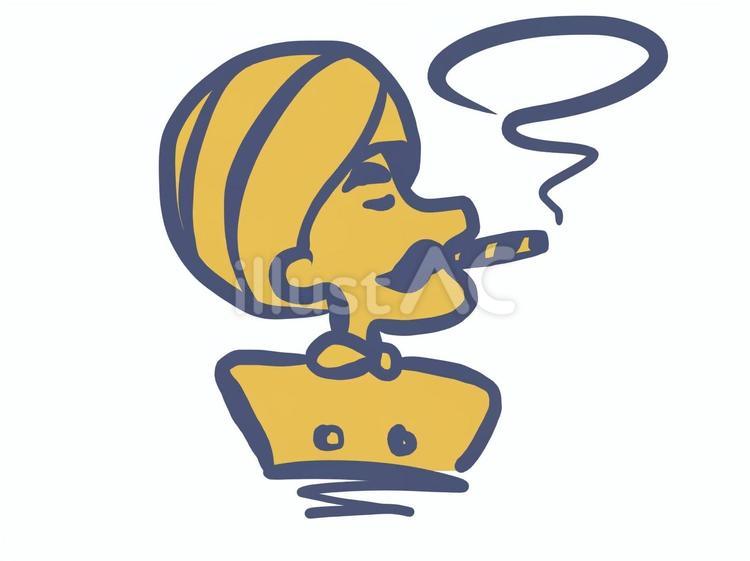 煙草を吸うインド人の横顔 インド,インド人,ターバンのイラスト素材