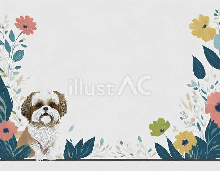 シーズー　背景　フレーム　素材 犬,フレーム,動物のイラスト素材