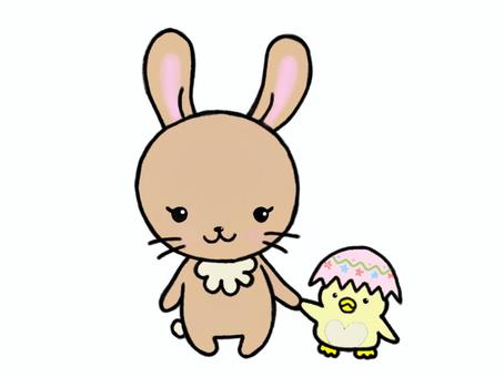 うさぎとひよこ うさぎ,ひよこ,かわいい,キャラクター,たまご,殻,茶色,黄色,手書き,イラストのイラスト素材