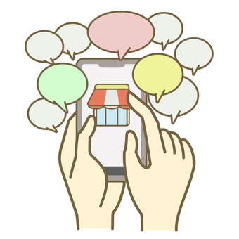 店のレビューを見るスマートフォン 店のレビューを見るスマートフォン スマートフォン,スマホ,店舗のイラスト素材