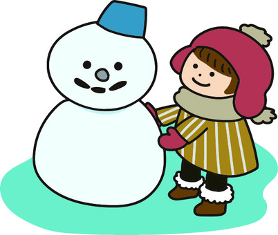 雪だるまをつくる女の子(線画あり)