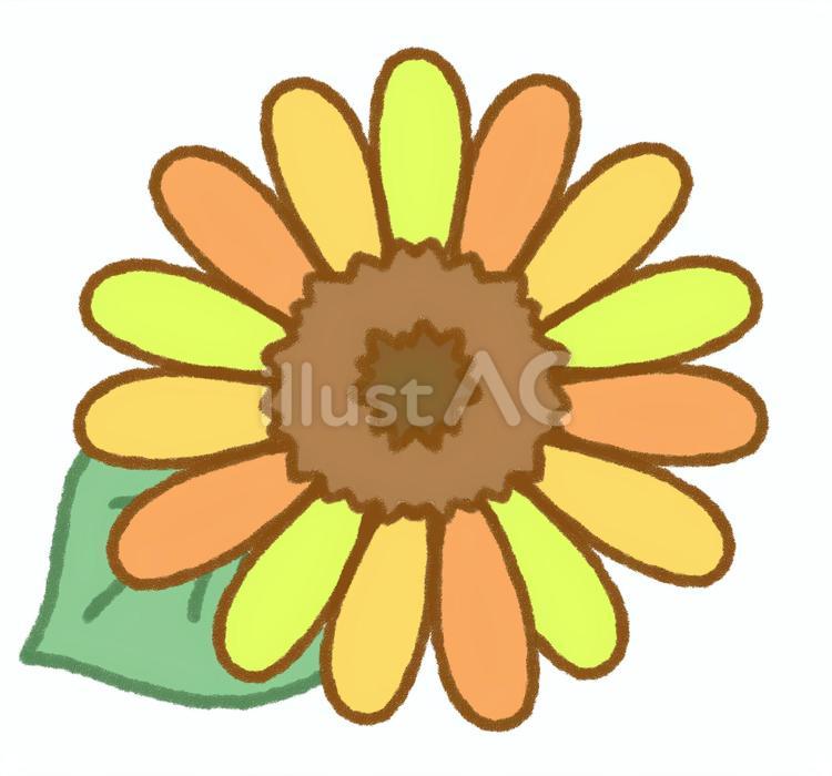 ひまわりのアイコンイラストA-葉っぱ付き ひまわり,花,夏のイラスト素材