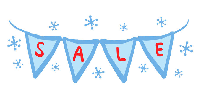 雪と冬のセールのガーランド 雪,結晶,冬,販売促進,セール,イラスト,かわいい,白バック,雪の結晶,青のイラスト素材