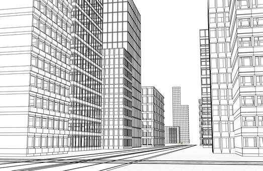 パース都線 パース,線画,ビル,建物,都会,都市,街,高層,タワー,摩天楼のイラスト素材