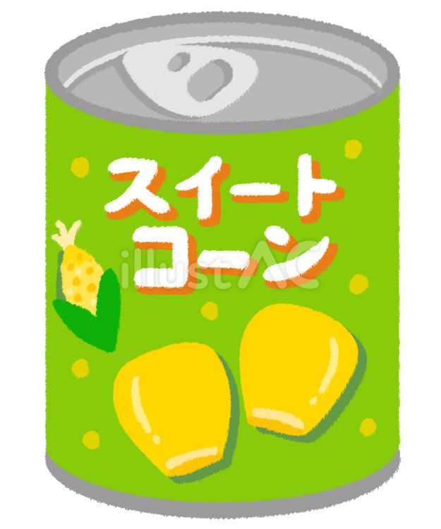 スイートコーンの文字付きコーンの缶詰 コーン,缶,とうもろこしのイラスト素材