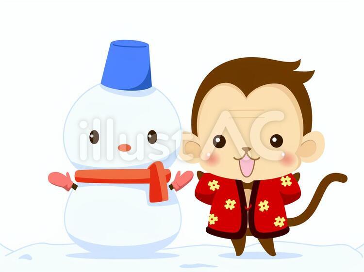 さる（雪だるま２ さる,サル,おさるのイラスト素材
