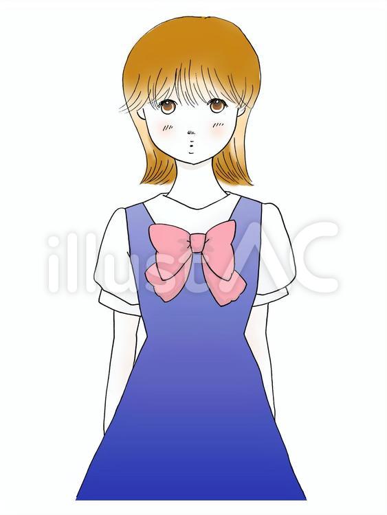 リボンの女の子　カラー 女の子,１０代,リボンのイラスト素材