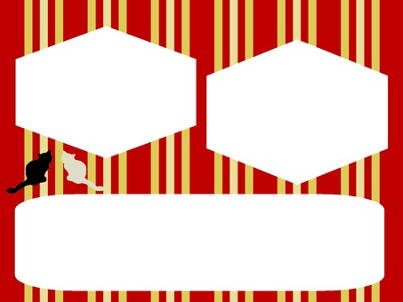 猫とトリプルストライプ4 猫,トリプルストライプ,フレーム,赤,金,お正月,年賀状,和風のイラスト素材