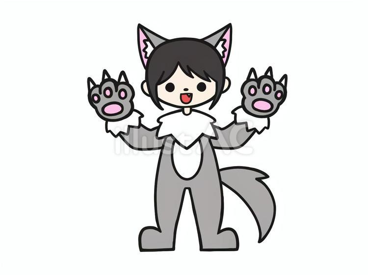 ハロウィン　狼男　仮装　灰色　鼻付き ハロウィン,狼男,仮装のイラスト素材