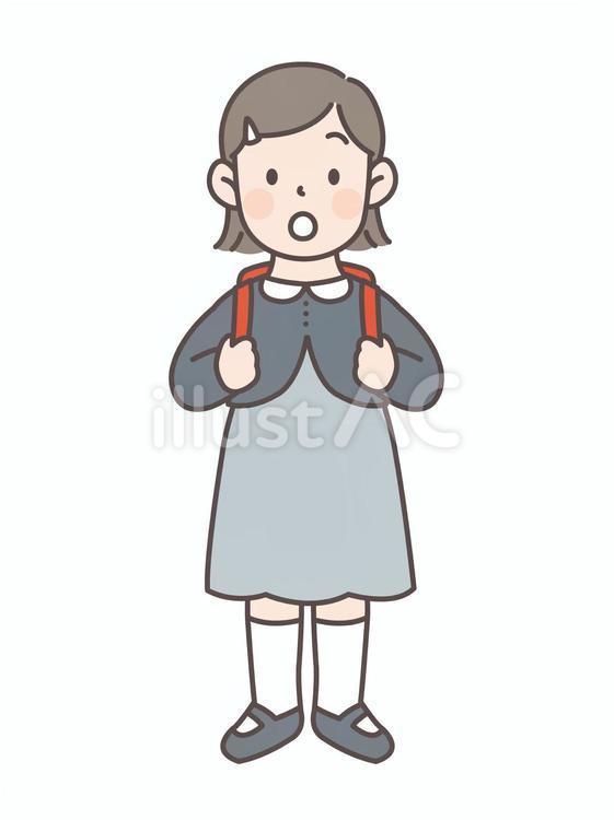 おどろく新一年生の女の子 入学式,新一年生,ランドセルのイラスト素材