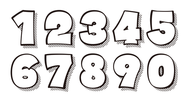 オリジナル数字セットJ　斜線影 数字,フォント,オリジナル,文字,太文字,極太,ボールド,フチ文字,袋文字,太ラインのイラスト素材