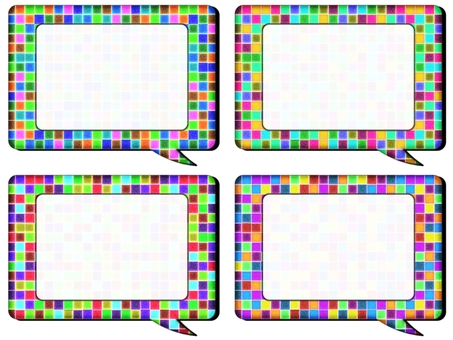 モザイクの吹き出し　長方形　セット モザイク,タイル,吹き出し,フレーム,ポストカード,チラシ,pop,長方形,透け感,影のイラスト素材