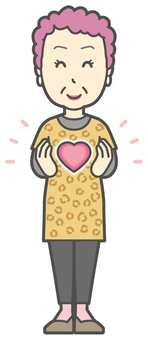  大阪のおばちゃん-145-全身 ハート,おばちゃん,大阪,ヒョウ柄,おばはん,中年,女性,関西,派手,おばさんのイラスト素材