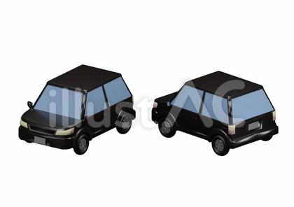 黒い乗用車の前後立体イラスト素材