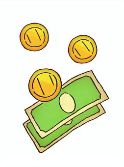 手描きのお金 手描き,可愛い,お金,シンプル,お札,コインのイラスト素材
