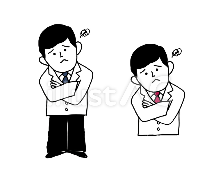 困った表情の白衣男性セット 男性,白衣,全身のイラスト素材