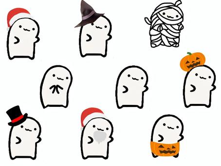 【アイコンセット】着せ替えゆるキャラ 【アイコンセット】着せ替えゆるキャラ ゆるキャラ,キャラクター,キャラ,かわいい,シンプル,透過,白,お化け,おばけ,コスプレのイラスト素材