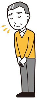 ニット中年男性(黄)-123-全身  ニット中年男性(黄)-123-全身 おじぎ,おじさん,男性,中年,お父さん,パパ,シニア,ミドルエイジ,人物,かわいいのイラスト素材