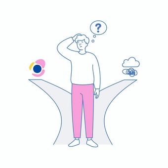 分かれ道で悩む若いビジネスマン 分かれ道で悩む若いビジネスマン 人物,男性,ビジネスのイラスト素材