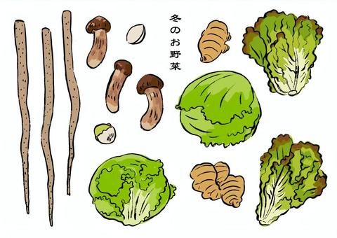 Winter vegetables, burdock root, matsutake, ginger, JPG, PNG and AI