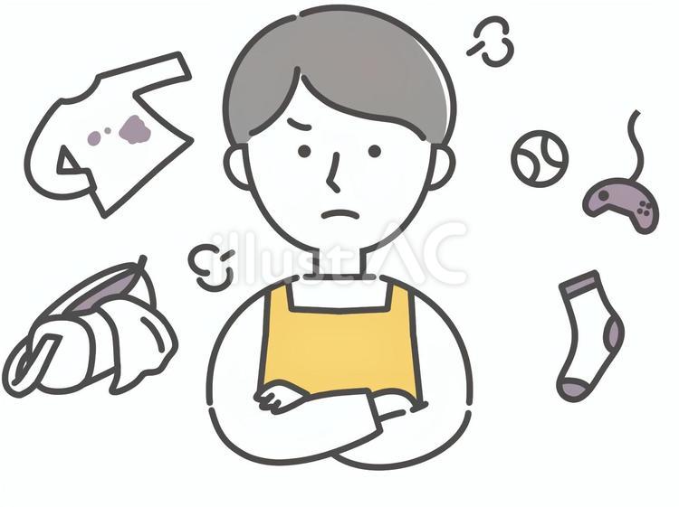 人物　散らかった部屋と怒る男性 散乱,靴下,コントローラーのイラスト素材