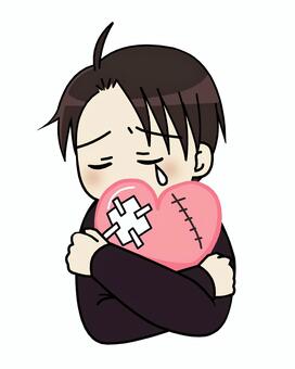 傷だらけのハートを抱きしめる男性 人物,ハート,抱きしめる,悲しい,泣く,傷,怪我,涙,辛い,男性のイラスト素材