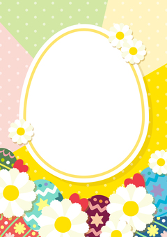 イースターエッグのフレームと花04 イースター,イースターエッグ,花,マーガレット,春,かわいい,おしゃれ,コピースペース,イラスト,素材のイラスト素材
