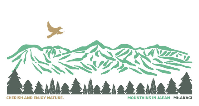 日本の山と鳥と森。赤城山。 赤城山,群馬県,上州,上毛三山,鳥,森,自然,森林,木,山のイラスト素材
