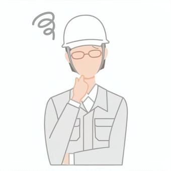 困ったヘルメットを被った建設業の女性2 悩む,困る,トラブル,女性,1人,上半身,人,人物,20代,30代のイラスト素材