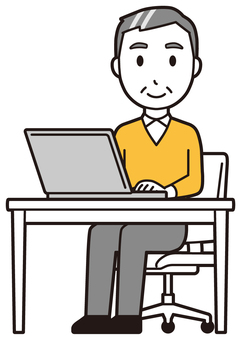 ニット中年男性(黄)-526-全身