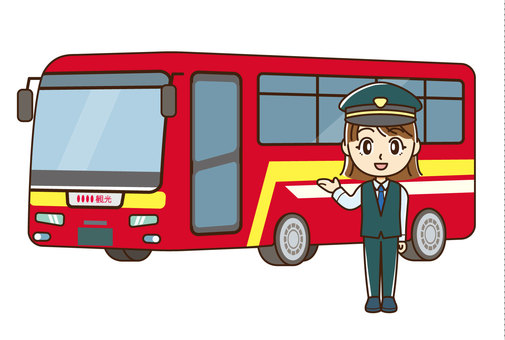 観光バスの運転手（女性） 運転手,バス,バスドライバー,制服,人物,女性,案内,交通機関,帽子,仕事のイラスト素材