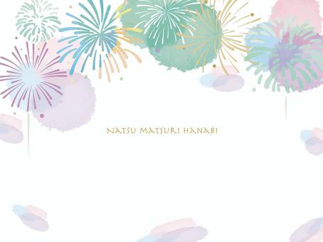 おしゃれな水彩の花火背景3 花火,花火大会,打ち上げ花火,水彩,夏,背景,手描き,にじみ,大玉,イラストのイラスト素材