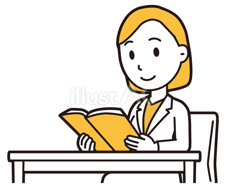  女性医師白衣(黄)-457-バスト 読書,笑顔,女医のイラスト素材