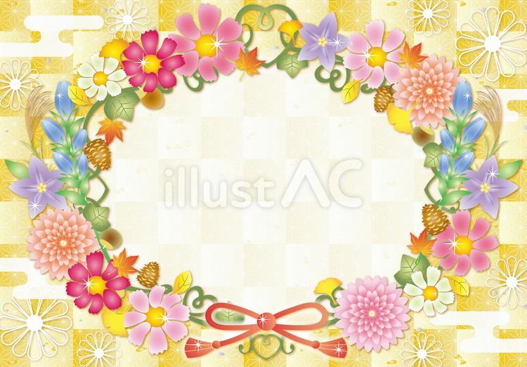 秋の草花リース和風カード 敬老の日,秋,花のイラスト素材