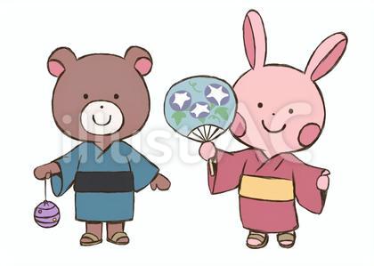 お祭りのクマとウサギ
