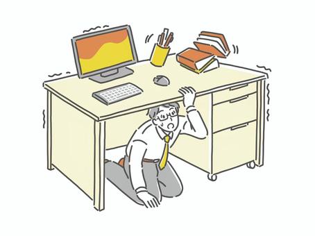 デスク下に避難する男性 地震,オフィス,防災,防災の日,デスク,パソコン,避難,男性のイラスト素材