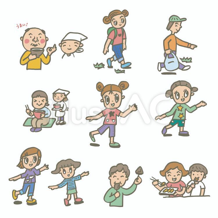 行楽＿おいしい ダンス,子ども,ハイキングのイラスト素材