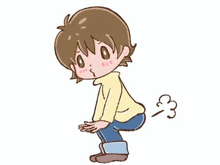 おならしちゃった男の子 オナラ,屁,すかしっぺ,臭い,匂う,恥ずかしい,お尻,屈む,照れる,全身のイラスト素材