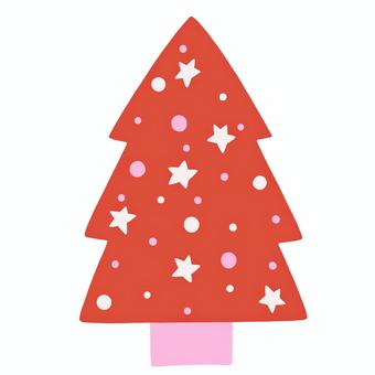 星模様の赤いツリー クリスマス,ツリー,かわいい,シンプル,星,鮮やか,アイコン,イラスト,カード,デザインのイラスト素材