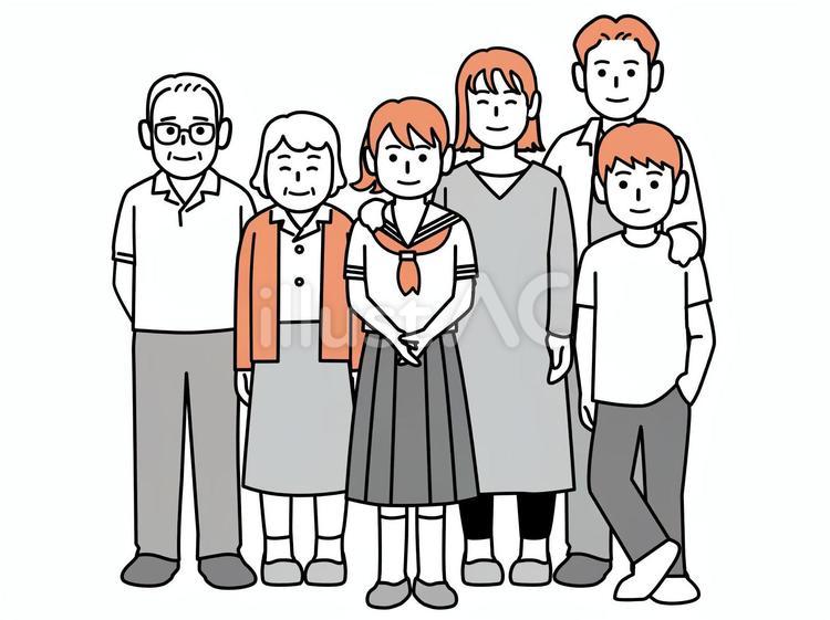 祖父母、夫婦、中高生３世帯家族 高齢者,後期高齢者,おじいさんのイラスト素材