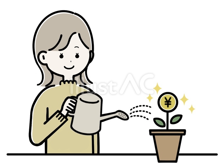 お金のなる木　水やりする女性 女性,女の人,女の子のイラスト素材