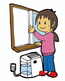 換気と加湿 換気,窓,加湿器,女性,加湿,冬のイラスト素材