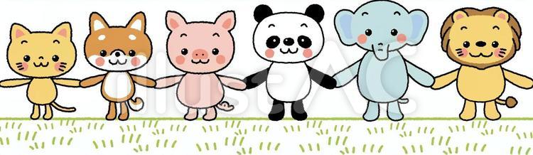 手をつなぐ動物たちB 動物,アニマル,仲良しのイラスト素材