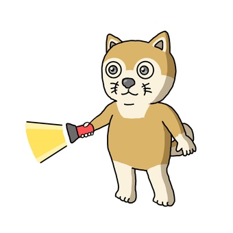 懐中電灯を持つ柴犬 犬,柴犬,動物,懐中電灯,あかり,照らす,挿絵のイラスト素材