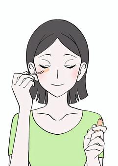 コンシーラーを塗る女性のイラスト コンシーラー,メイク,化粧,コスメ,女性,目元,ティント,美容,綺麗,笑顔のイラスト素材
