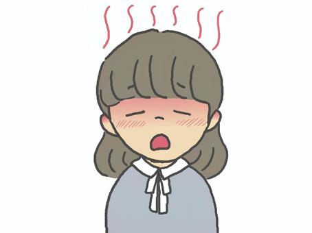 熱中症の女性 女性,体調不良,熱中症,顔,赤い,しんどいのイラスト素材