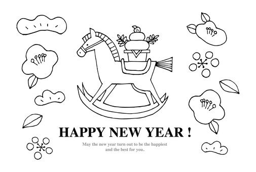 年賀状2026（044）モノクロ 年賀状,正月,干支,元旦,シンプル,線画,手書き,フリーハンド,横,横書きのイラスト素材