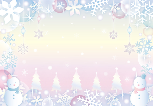 ロマンチックな雪のツリーフレーム 雪の結晶,ゆきだるま,ピンク,雪,キラキラ,冬,フレーム,かわいい,壁紙,カードのイラスト素材