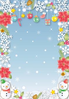 雪だるまオーナメントカード（縦） クリスマス,雪だるま,冬,雪,キラキラ,かわいい,フレーム,背景,カード,オーナメントのイラスト素材